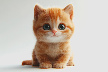Cute of an Adorable Orange Kitten Against a White Background, Perfect for Pet Lovers and Animal Enthusiasts
