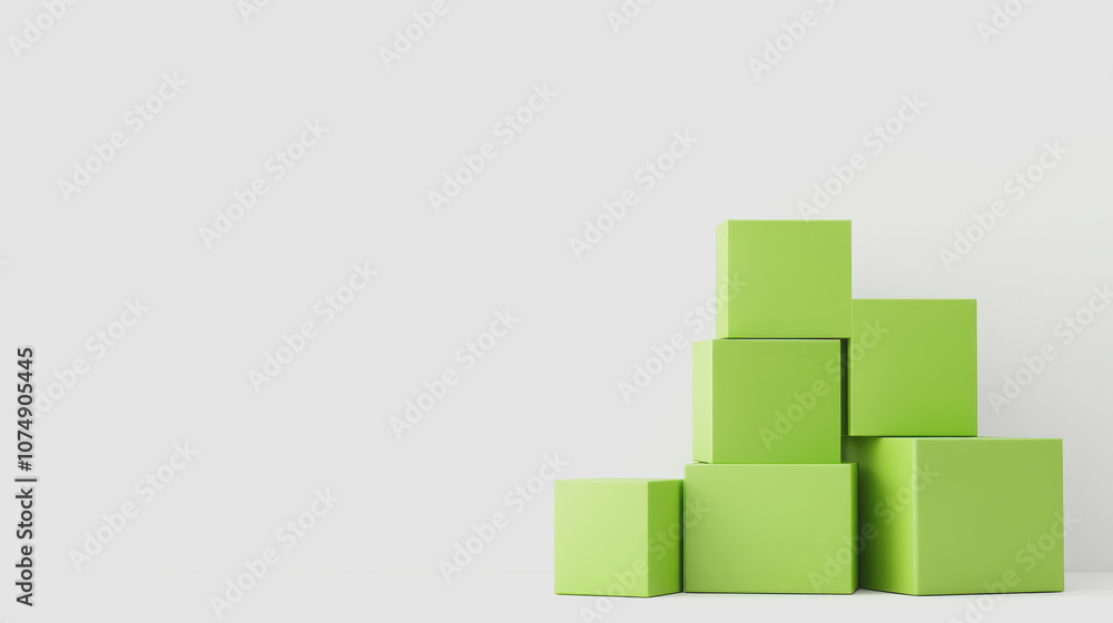 Poster eco-friendly green boxes in configuration on a smooth gradient background for sustainable and modern