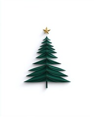Obraz premium Beautifully Crafted Paper Tree with Gold Star on Top Against a Minimal White Background Perfect for Holiday and Seasonal Decor Themes