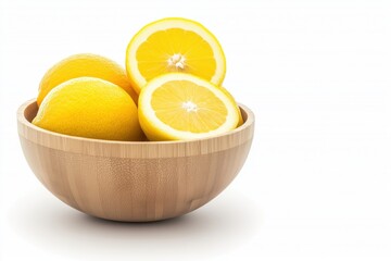 A bowl of fresh lemons, showcasing whole and sliced fruits, perfect for culinary or health-related themes.
