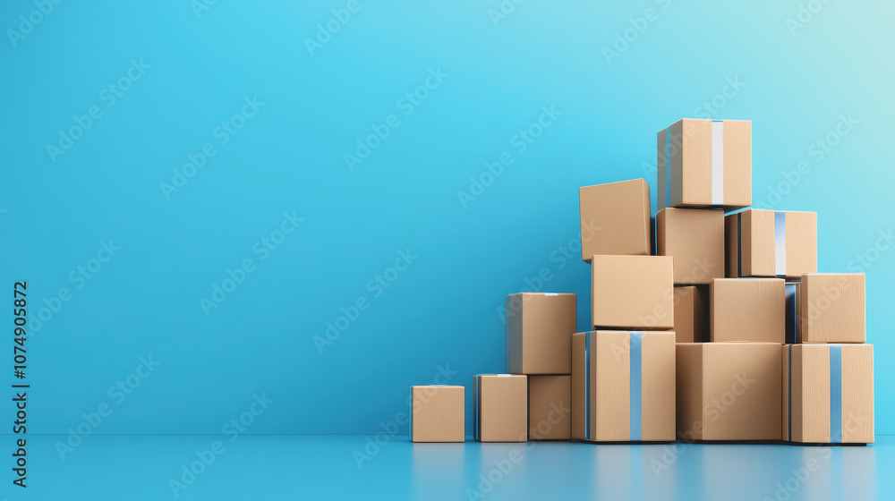 Poster stacked cardboard boxes on a smooth gradient background for commerce and packaging needs in a perspe