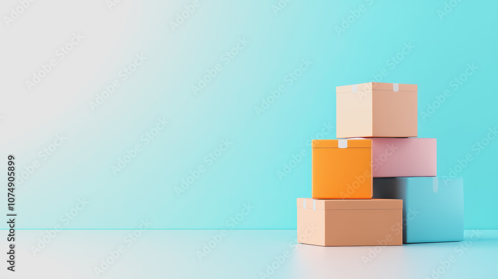 Aufkleber colorful stacked boxes on a smooth gradient background, showcasing modern packaging design for e-com