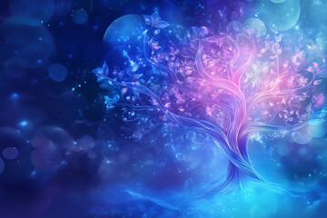 Abstract digital background featuring a magical tree of life