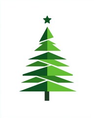 Obraz premium Beautifully Designed Geometric Christmas Tree in Various Shades of Green Against a Minimalistic White Background for Festive Holiday Vibes