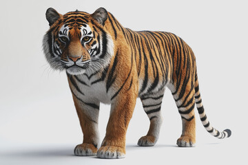 Obraz premium Detailed of an Isolated Endangered Tiger on White Background, Perfect for Wildlife Conservation Themes, Education, and Animal Awareness Campaigns
