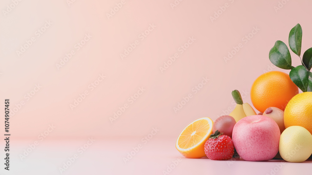 Aufkleber vibrant display of exotic fruits arranged on a smooth gradient background in a style, perfect for ma