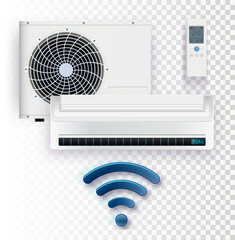 Climate control system with wi-fi remote control on transparent background.