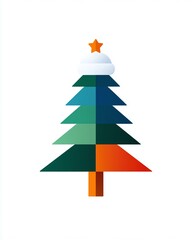 Obraz premium Colorful Geometric Christmas Tree with Star and Snow, Ideal for Holiday Design, Decorative Graphics, and Festive Celebrations in Modern Style