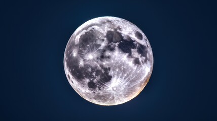 Naklejka premium Full Moon in a Deep Blue Sky - Night Photography