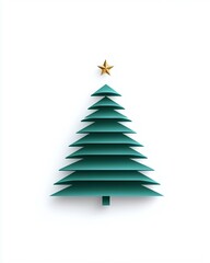 Obraz premium Colorful Paper Cutout Christmas Tree with Golden Star Decoration on White Background for Holiday-Themed Designs and Festive Celebrations