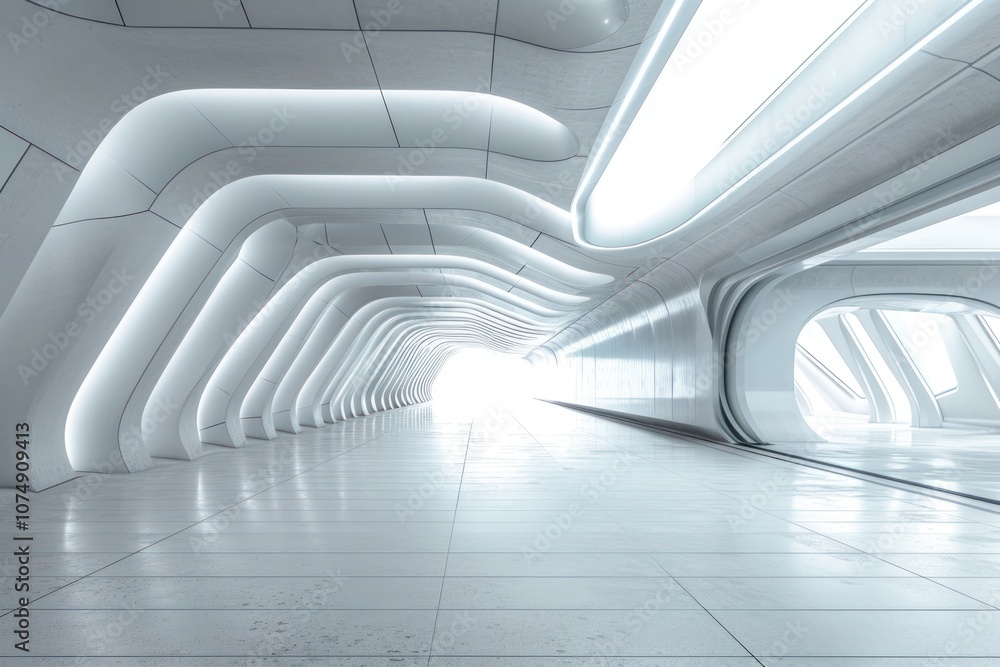 Wall mural Modern and futuristic empty light interior architecture corridor building.