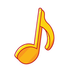Vector Single Cartoon Golden Musical Eighth Note Icon on a isolated white background