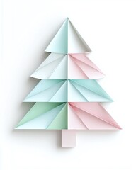 Fototapeta premium Elegant and Minimalist Paper Christmas Tree in Pastel Colors for Contemporary Holiday Decoration and Festive Background Use