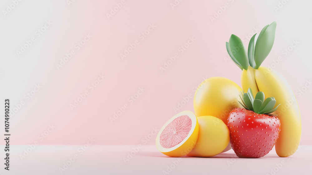 Poster bright and colorful 3d render of fresh fruits on a smooth gradient background perfect for modern des