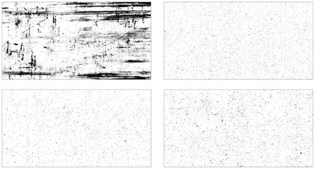 Grunge texture effect set. Distressed overlay rough textured. Abstract vintage monochrome. Vector illustration.