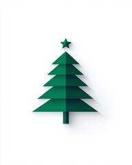 Obraz premium Elegant Minimalist Christmas Tree Design in Green Color with Star on Top, Perfect for Holiday Themes and Seasonal Decorations in Modern Style