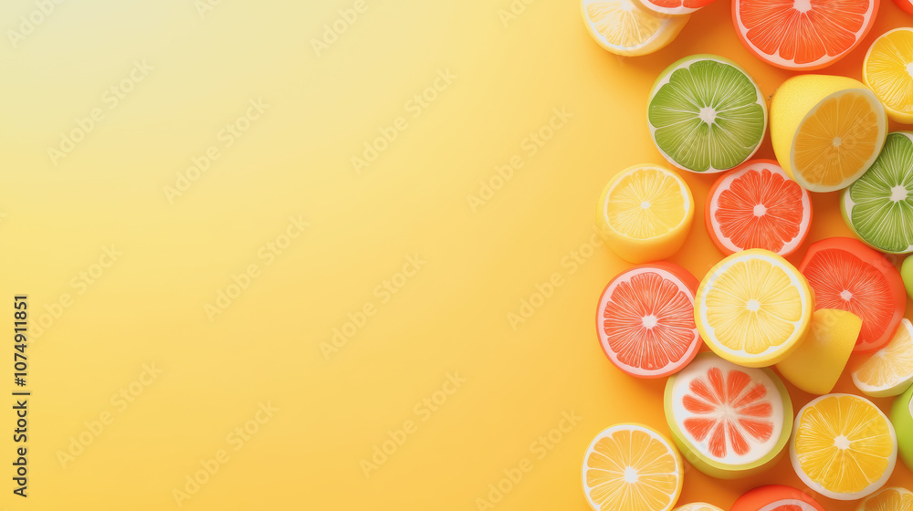 Aufkleber vibrant fruit slices laid on a smooth gradient background for a refreshing and colorful visual exper