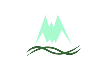 this is a vector logo of a mountain peak with a cyan color and a water symbol suitable for logo designs of icy mountain peaks, climbing equipment, climbing equipment, nature lovers