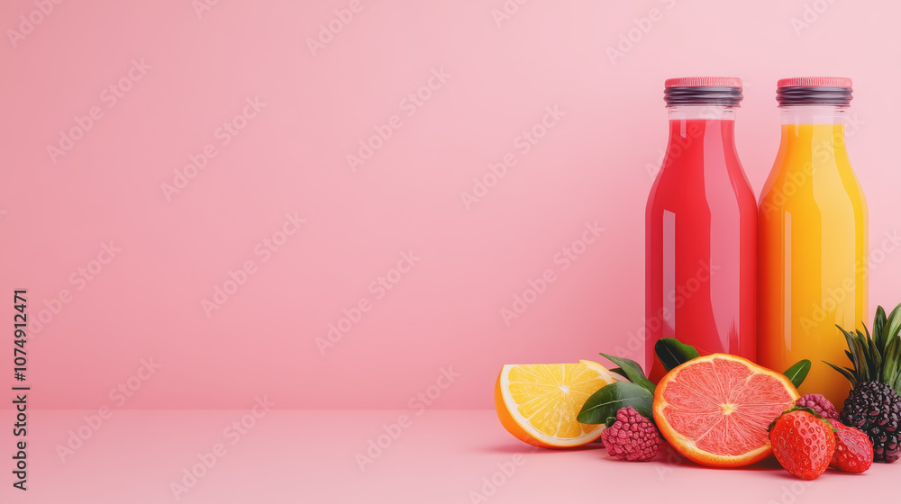 Aufkleber vibrant healthy juices displayed in bottles beside fresh fruits on smooth gradient background for a 
