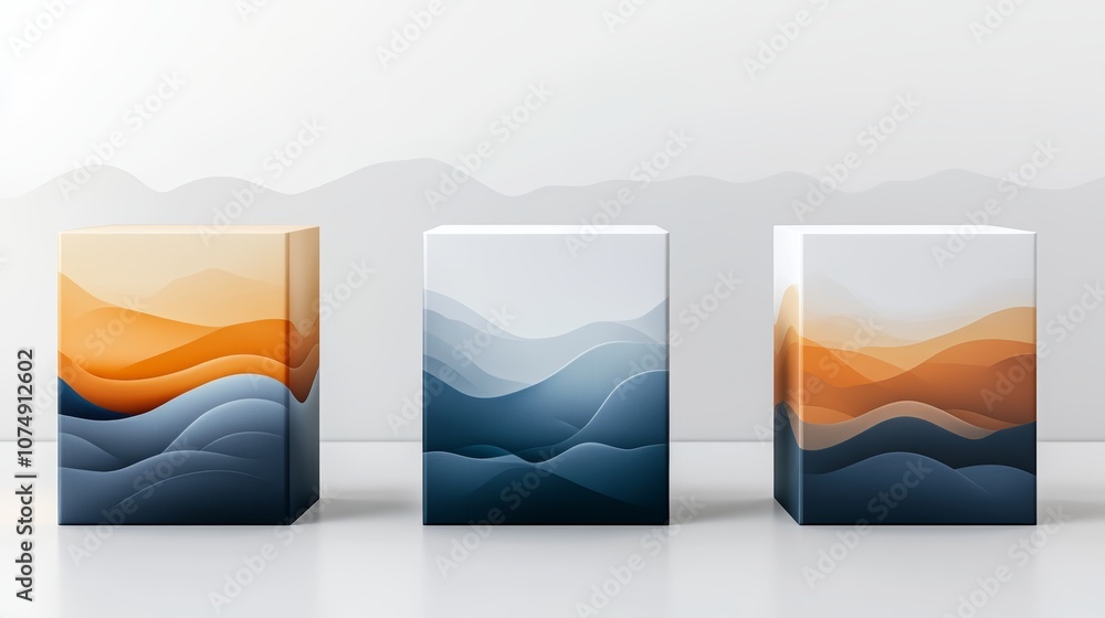 Aufkleber abstract geometry, three boxes in modern design a colorful composition of shapes and minimalist art
