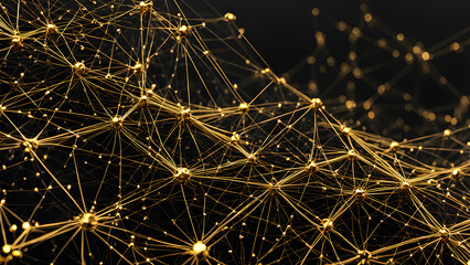 Fototapeta premium Abstract 3d rendering of golden network. Futuristic technology background.