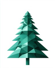 Fototapeta premium Geometric Pine Tree Design with Faceted Surfaces in Vibrant Green Colors on a Clean White Background for Modern Graphic Projects