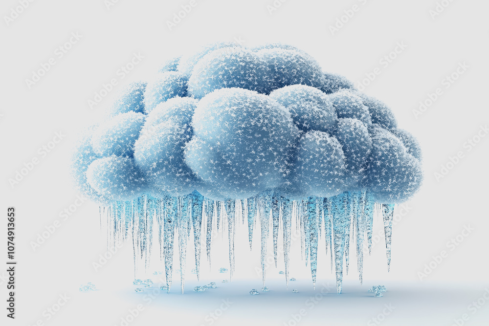 Poster frosted cloud icon with icicles, of a winter weather element ideal for use in digital and print medi