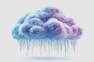 Frosted 3D Weather Icon Featuring Cloud with Icicles, Showcasing an Aesthetic Blend of Soft Colors and Icy Elements for Creative Design Use