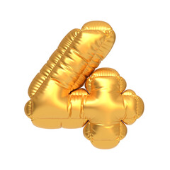 Shiny gold balloon shaped as the number four, isolated on white background, perfect for festive events, birthdays, and anniversary decorations. 3D render illustration