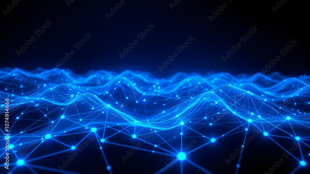 Aufkleber an abstract digital artwork featuring flowing blue waves and light trails, creating a dynamic and fu