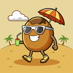 cartoon character with umbrella and beach