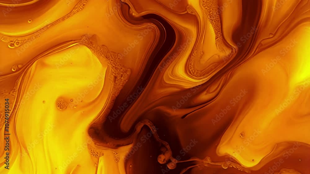 Fototapete Smooth digital animation in yellow-brown tones, where intertwining wavy lines create multi-layered shapes that flow smoothly into each other, adding depth and dynamism to the motion