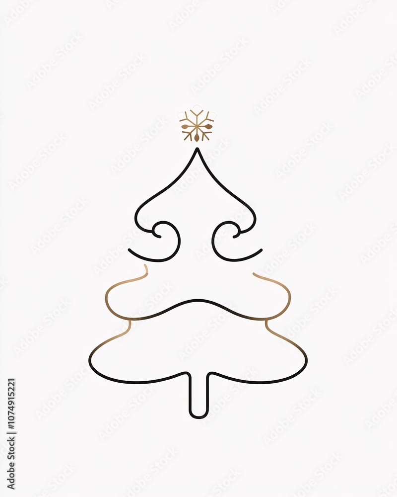 Poster minimalist illustration of a simple tree design with elegant lines and a snowflake accent, perfect f