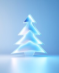 Fototapeta premium Minimalist Neon Blue Christmas Tree Against Soft Blue Background, Perfect for Modern Holiday Decor and Festive Celebrations, Ideal for Stock Photo Collections