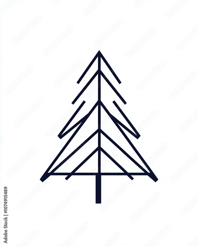 Poster minimalist outline of a pine tree featuring geometric lines on a white background for modern design 