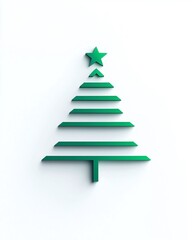 Obraz premium Minimalistic Green Tree Design with Star Accents on a White Background for Modern Holiday or Seasonal Decor