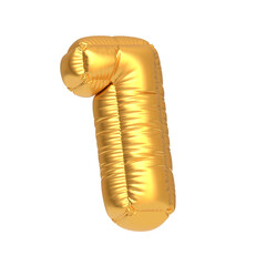 Golden balloon shaped as the number one against a white background, ideal for parties, celebrations, or milestone events. 3D render illustration