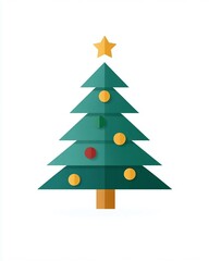 Obraz premium Modern and Minimalist Christmas Tree Illustration with Geometric Shapes and Bright Colors for Festive Season Decor and Holiday Celebrations