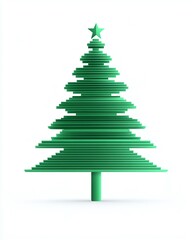 Obraz premium Modern Abstract Green Tree Design with Layered Stripes and Star Topper Standing on a Minimalist White Background for Creative Holiday or Seasonal Concepts
