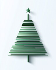 Fototapeta premium Modern Green Tree Design Featuring Horizontal Lines and a Star Topper, Ideal for Holiday Decor, Fashion, and Minimalist Aesthetic Themes