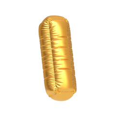 Shiny gold foil balloon in the shape of the letter I, isolated on a white background, perfect for celebrations and events. 3D render illustration