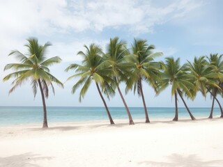 Obraz premium Sandy beach and turquoise tropical sea with palm trees, relaxation, vacation