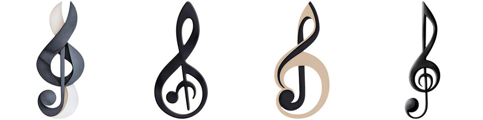 A collection of varying treble clef symbols in different styles and colors.
