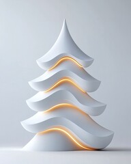 Modern Minimalist White Tree Sculpture with Soft Glowing Lights, Ideal for Holiday Decor, Contemporary Holiday Aesthetics, and Unique Interior Design Elements