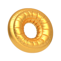 Gold foil balloon in the shape of the letter O, isolated on a white background, perfect for events, parties, and decorations. 3D render illustration