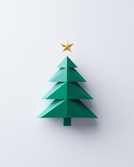 Fototapeta premium Modern Paper Tree with Star Decoration on a Minimalist Background, Perfect for Holiday Themes and Festive Celebrations, Adding a Touch of Contemporary Style