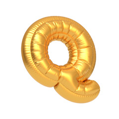 Golden foil balloon in the shape of the number nine, ideal for celebrations, birthdays, and special occasions on a white background. 3D render illustration
