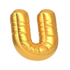 Shiny gold balloon shaped as the letter U on a white background, ideal for celebrations, events, and festive decorations. 3D render illustration © Andrii