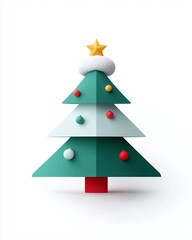 Obraz premium Stylish 3D Paper Christmas Tree with Colorful Ornaments and Star, Perfect for Holiday Decor, Festive Celebrations, and Seasonal Craft Projects in Minimalist Design