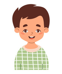 Cute cartoon little boy. Vector illustration. Smiling anime male child character isolated on white background. Print for T-shirt for kids 
